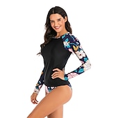 baratos Rash Guards de Uma Peça-Mulheres Maiô Rashguard Maiô de duas peças Floral Proteção Solar UV UPF50+ Secagem Rápida Manga Longa Roupa de Banho Roupa de banho Surfe Esportes Aquáticos Natação Verão