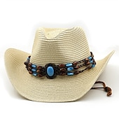 cheap Hats-Women&#039;s Cowboy Hats Vintage Turquoise Band Vacation Western Hats