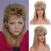 economico Parrucche storiche-Parrucche Beehive parrucca mullet capelli metallo biondo mullet parrucca anni &#039;70 con frangia festa disco parrucche lunghe ricce per uomini donne per uomo donna signore hippie anni &#039;80 &#039;90 festa