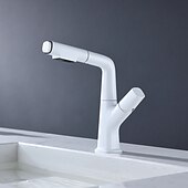 お買い得  浴室・洗面台用水栓金具-引き出し式スプレー付きバスルームシンク蛇口、真ちゅう製リフト可能3モード電気メッキ/塗装仕上げセンターセットシングルハンドル1穴洗面所回転注ぎ口冷温水バスタップ用