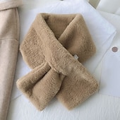 abordables Écharpes-Femmes hiver chaud épaissir écharpes couleur unie fausse fourrure en peluche col croisé écharpe élégant chaud accessoires de mode