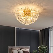 billiga Globdesign-kristallkronor koppar guld konst taklampa glas blomma konstnärlig lämplig för dekorativ belysning av sovrum garderob kök vardagsrum korridor