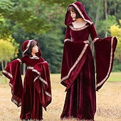 זול שמלה-רטרו\וינטאג' ימי הביניים רנסנס שמלות קוסם ויקינג הנכרי מכשפות עלון תחפושות בגדי ריקוד נשים בנות קלטי מלכותי ליל וולפורגיס האלווין (ליל כל הקדושים) קרנבל נשף מסכות מסיבה\אירוע ערב