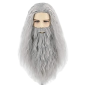 levne Párty paruky-topcosplay pánské paruky a vousy dlouhá šedá cosplay paruka