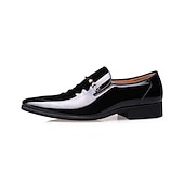 billiga Slip-ons och loafers till herrar-svarta loafers i lack för män med metalldekoration för högtids- och vardagskläder