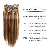 cheap Clip in Hair Extensions-Clip In Hair Extensions Human Hair 8pcs Pack Straight Natural Color Hair Extensions