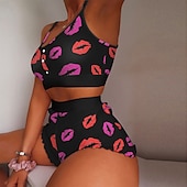 billige Nattøy for damer-kvinners valentine pyjamas nattlig pjs sett 2 stykker frukt leppe varm myk søt valentinsdag treningssentre crew neck crop top shorts sommer vår hjem antrekk