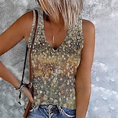 levne Dámské topy a košilky-Dámský top s volným střihem tílko topy na vycházení vesty koncertní topy streetwear casual květinový vzor knoflíky bez rukávů běžné topy výstřih do V prázdninová světle zelená modrá khaki