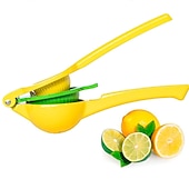 abordables Utensilios de cocina y gadgets-Exprimidor de lima limón 2 en 1 - exprimidor de mano exprimidor de limón - exprimidor de cítricos manual de extracción máxima (atolón amarillo y azul vibrante)