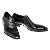 cheap Formal-Men&#039;s Black Faux Leather Oxford Dress Shoes - Classic Cap Toe Design with Brogue Detailing, Perfect for Formal Events, Weddings, and Business Attire