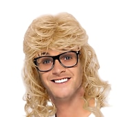 economico Parrucche storiche-Parrucche Beehive parrucca mullet capelli metallo biondo mullet parrucca anni &#039;70 con frangia festa disco parrucche lunghe ricce per uomini donne per uomo donna signore hippie anni &#039;80 &#039;90 festa