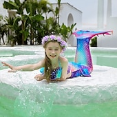 abordables Maillot de bain sirène-Enfants Fille Trois pièces Maillots de bain sirène Maillot de Bain Plage Natation Bloc de couleur à imprimé arc-en-ciel Actif Imprimer Maillots de bain 3-10 ans Eté Rose Claire Rose poussiéreuse