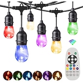 baratos Plug String Lights-Globo corda luzes 15m 15leds ao ar livre rgb mudança de cor 0.5w s14 edison lâmpadas de plástico inquebráveis ip65 à prova d'água com controle remoto adequado para quintal varanda café quintal jardim