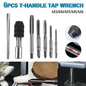 cheap Drill Bit Set-Portable 6pcs T-type Wrench Drill Set Hand Tapping Tools Machine Screw Thread Tap Twist Bit M3/M4/M5/M6/M8 Tap Set DIY Tool