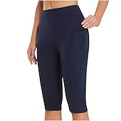 cheap Yoga Leggings &amp; Tights-Women&#039;s Yoga Pants Side Pockets Butt Lift Tummy Control High Waist Pilates Gym Workout Running Capri Leggings Bottoms Solid Color Black White Dark Navy Sports Activewear High Elasticity Skinny