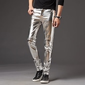 tanie spodnie codzienne-Męskie Rurki Spodnie Spodnie ze sztucznej skóry Spodnie codzienne Niejednolita całość Kieszeń Jednokolorowe Komfort Lekki Impreza Kij Streetwear Moda miejska Elegancki Czarny Złota