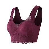 billiga Behåar-trådlösa behåar för kvinnor vadderade behåar full täckning v-hals andas push up spets ren färg pull-on stängningsdatum ledig daglig nylon sexig 1st svart blå/bh &amp;amp; braletter / 1 st hemkläder