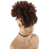 cheap Bangs-Afro High Puff Hair Bun Drawstring Ponytail With Bangs Short Kinky Curly Pineapple Pony Tail Clip in on Wrap Updo Ponytail Extensions