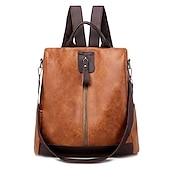 abordables Sacs à dos de Collège-Femme sac à dos faux cuir du quotidien Fermeture Etanche Couleur unie Noir Marron Vert