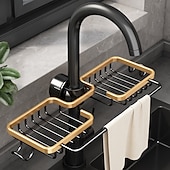 cheap Kitchen Storage-Kitchen Storage Rack Faucet Rack Black Gold Household Sink Dishwashing Sponge Rag Drain Water Hanging Basket Sink
