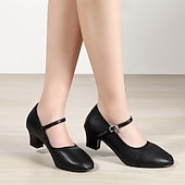 ieftine Pantofi Dans Clasic &amp; Modern-pantofi de dans mary jane alb din imitatie din piele cu toc mic si curea reglabila – incaltaminte eleganta pentru femei