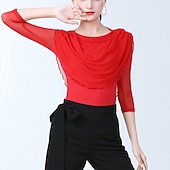 tanie Górne części i zestawy-Taniec latynoamerykański Odzież sportowa Top Czysty Kolor Łączenie Damskie Szkolenie Spektakl Rękaw 3/4 Wysoki Mieszanka bawełny