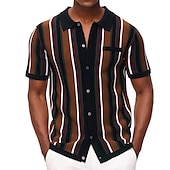 preiswerte Klassisches Poloshirt für Herren-Herren Polo Pullover Poloshirt Casual Täglich Umlegekragen Knopf Kurzarm Modisch Klumpig Gestreift Knopf vorne Sommer Frühling Herbst Regular Fit Wein Blau Grün Polo Pullover