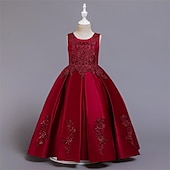 preiswerte Kleider für die Blumenmädchen-Blumenmädchenkleid Mädchen Kleid Abendkleid Party Kleid Hochzeit Party Besondere Anlässe Kuschelig Prinzessin Bestickt Schleife Einfarbig Ärmellos Rundhalsausschnitt Weiß Champagner 4-13 Jahre