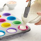 economico Teglie e stampi da forno-12 pezzi stampi in silicone riutilizzabili per muffin antiaderenti per muffin per palline