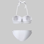 billiga Bikiniset-Dam Badkläder Bikini 2 st Kaxig Baddräkt Rynkad 2 st Öppen Rygg Sexig Standkläder Sexig Slät Ren färg Axelbandslös Ärmlös Baddräkter