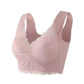 billiga Behåar-trådlösa behåar för kvinnor vadderade behåar full täckning v-hals andas push up spets ren färg pull-on stängningsdatum ledig daglig nylon sexig 1st svart blå/bh &amp;amp; braletter / 1 st hemkläder