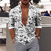 economico Stampa Floreale-Per uomo Floreale Camicia Manica lunga Di tendenza Originale Informale Da mare Informale Per uscire Primavera estate Collo ripiegabile Stampa Bottone giù Nero / Bianco Bianco Giallo Arancione Verde