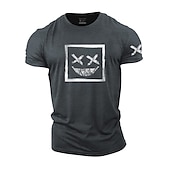 billiga Mäns grafiska t -shirt-Herr Grafisk Grimas T-shirt Vardaglig stil 100 % bomull Kortärmad Grafisk Skjorta Vin Svart / Grå Svart Bekväm t-shirt Utomhus Gata Modedesignerkläder