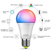 abordables Lumières intelligentes-Ampoule LED wifi intelligente 10w, 6 pièces, 4 pièces, 2 pièces, rgbcct, couleur changeante, a19 a60, variable, fonctionne avec alexa et google home sans hub