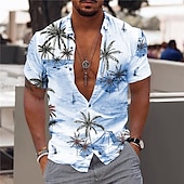 cheap Tropical Plants-Men&#039;s Coconut Tree Aloha Tropical Plants Shirt Summer Hawaiian Shirt Short Sleeve Shirt Turndown Fashion Hawaiian Designer Outdoor Street Casual Light Pink White Yellow Print S M L