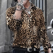preiswerte Tiermuster Druck-Herren Leopard Hemd Knopfhemd Langarm Designer Atmungsaktiv Komfortabel Täglich Wochenende Frühling &amp; Herbst Umlegekragen Button-Down Hellrosa Blau Braun Grün Grau