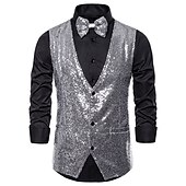 preiswerte Men&#039;s Vest-Herren Weste Hochzeit Party Party / Abend Ausgehen Strassenmode Brautkleider schlicht Frühling Herbst Tasche Polyester warm halten Schnelltrocknend Feste Farbe Einreihiger Verschluss V Ausschnitt