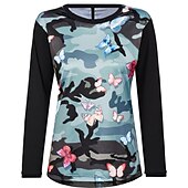 お買い得  ウィメンズジャージ-女性用 ダウンヒルジャージー 長袖 マウンテンサイクリング ロードバイク ブラック ピンク ブルー カモフラージュ バイク 高通気性 速乾性 スポーツ カモフラージュ 衣類