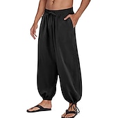 billiga Retro-Herr Långbyxor Sommarbyxor underbyxor Strandbyxor Baggy Harem Byxor Ficka Snörning Opressade byxor Slät Komfort Andningsfunktion Yoga Dagligen Klassisk Ledig / Sportig Lös passning Svart Vit