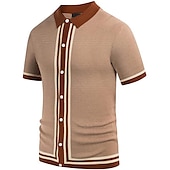 cheap Men&#039;s Classic Polo-Men&#039;s Knit Polo Sweater Polo Shirt Street Casual Button Classic Short Sleeve Fashion Casual Graphic Striped Button Front Summer Spring Fall Regular Fit Navy Blue Green Khaki Knit Polo Sweater