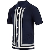 cheap Men&#039;s Classic Polo-Men&#039;s Knit Polo Sweater Polo Shirt Street Casual Button Classic Short Sleeve Fashion Casual Graphic Striped Button Front Summer Spring Fall Regular Fit Navy Blue Green Khaki Knit Polo Sweater