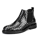 preiswerte Chelsea -Stiefel-Chelsea-Stiefel aus gewebtem Kunstleder für Herren – stilvolle schwarze Schlupfstiefeletten mit elastischen Seiteneinsätzen