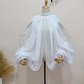 voordelige Bruiloftsomslagen-Bolero Bruid&#039;s Wraps Bruiloft Gast &#039;s Wraps Bruiloft Zijden Chiffon Luxe Puff Mouwen Lange Mouwen Afneembare Bruiloft Mouwen Fantasy Boho jurk om indruk te maken