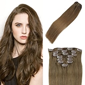 cheap Clip in Hair Extensions-Clip In Hair Extensions Human Hair 8pcs Pack Straight Natural Color Hair Extensions