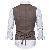 baratos Gilets-Homens Colete Casamento Trabalho O negócio Diário Negócio Casual Inverno Bolsos Poliéster A Prova de Vento Secagem Rápida Xadrez Não Trespassado Decote V Normal Cinzento Claro Cinzento Escuro Café