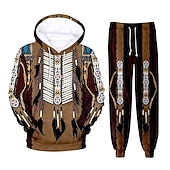 baratos Padrão 3D-Homens Moletom Conjunto de moletons Café Com Capuz Gráfico 2 Peças Imprimir Desportos e Ar livre Casual Esportes Impressão 3D Básico Boho Roupa de Esporte Outono Primavera Roupa Moletons Moletons