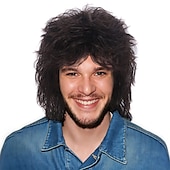 economico Parrucche storiche-Parrucche Beehive parrucca mullet capelli metallo biondo mullet parrucca anni &#039;70 con frangia festa disco parrucche lunghe ricce per uomini donne per uomo donna signore hippie anni &#039;80 &#039;90 festa