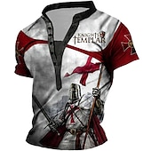billiga Ghost&amp;amp;Skull-Herr Grafisk Templarkorset Tempelriddare T-shirt Henleytröja T-shirts Kortärmad 3D-tryck Designer Grundläggande Ledigt Utomhus Dagligen Sport Sommar Vit Blå Brun Grön Kaffe Hög krage Henley T-shirt