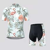 preiswerte Herrenbekleidungs-Sets-21Grams Herren Radtrikot mit Radhose kurz Trägern fahrradbekleidung set Kurzarm MTB Mountain Rennrad Grün Flamingo Blumen Pflanzen Fahhrad Sportkleidung 3D-Pad Atmungsaktiv Rasche Trocknung /
