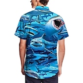 cheap Ocean Print-Men&#039;s Animal Shark Tropical Shirt Summer Hawaiian Shirt Camp Collar Shirt Short Sleeve Shirt Turndown Fashion Designer Casual Outdoor Street Casual Black Blue Dusty Blue 3D Print S M L